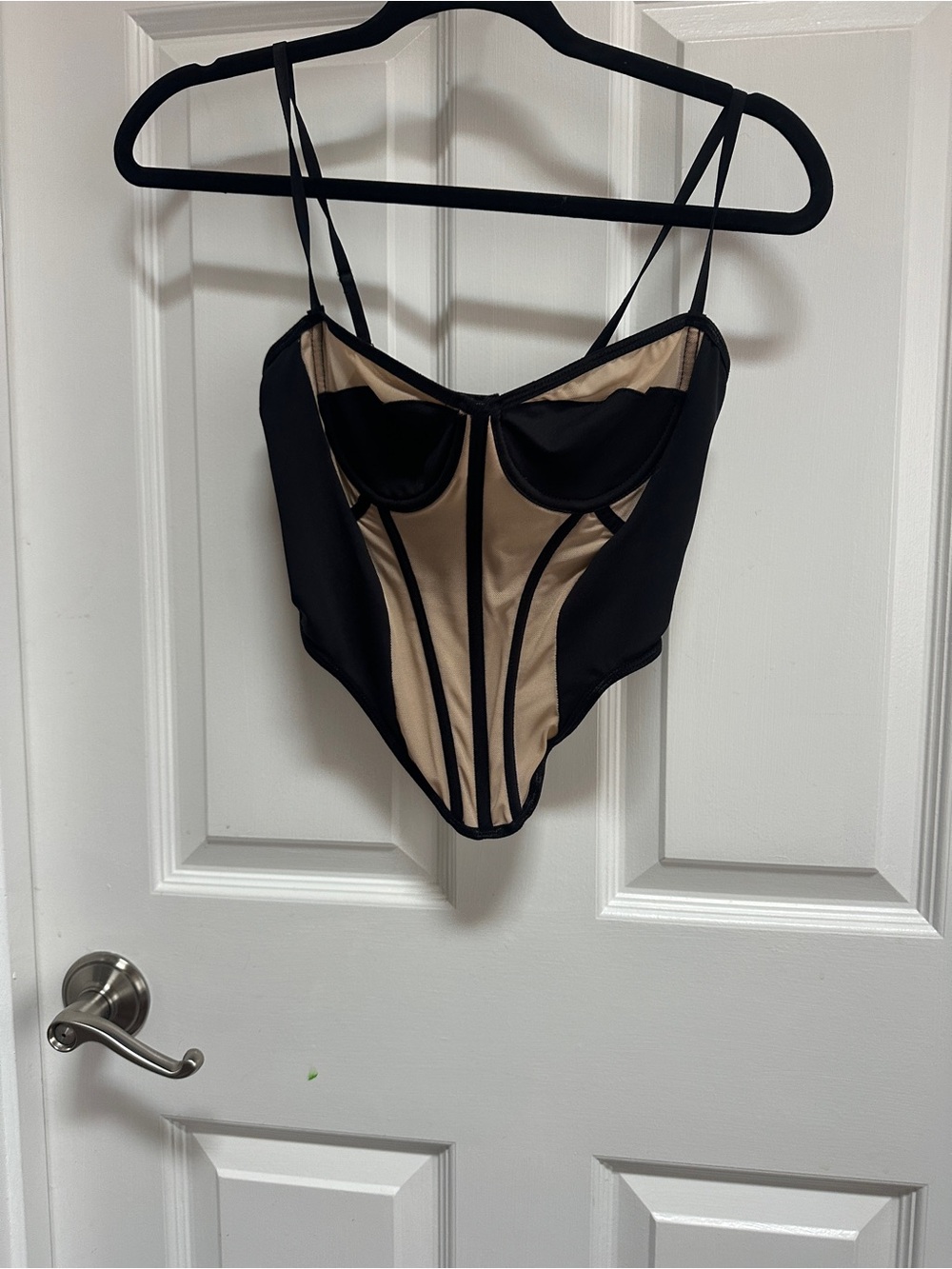 Black & Nude Satin Underwire Top